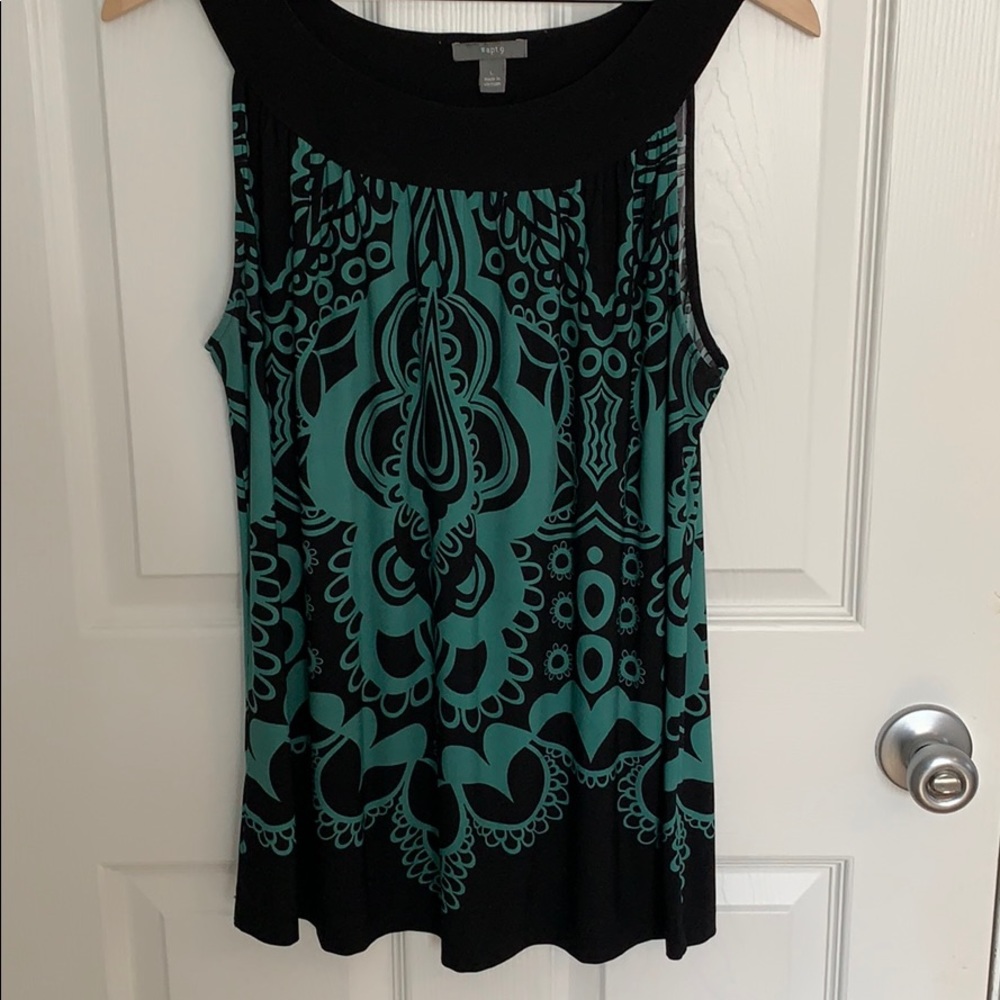 Apt. 9 sleeveless blouse in teal and black, L